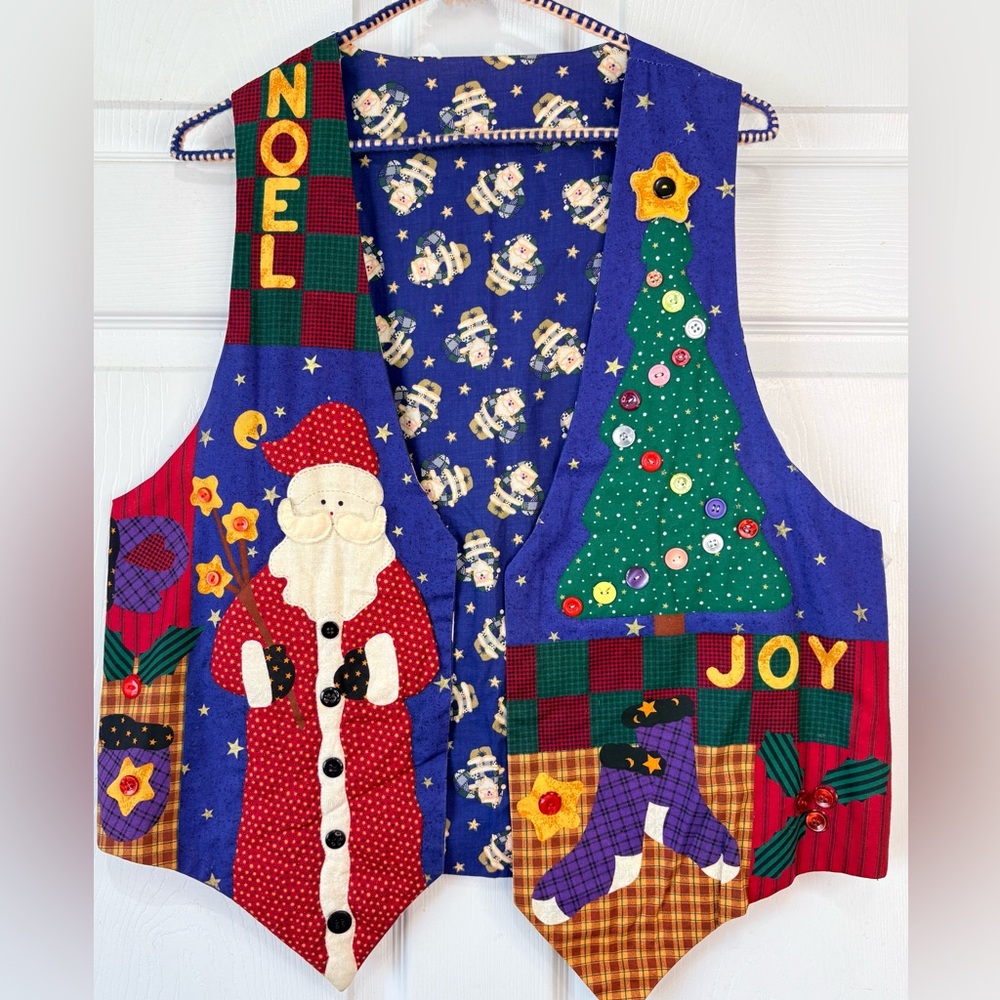 Vintage 90s Handmade Patchwork Christmas Santa Snowman Vest Large
